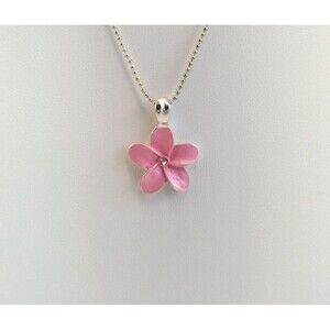 Pink Daisy Necklace Pendant Enamel Rhinestone Silver Tone 18" Fashion Jewelry